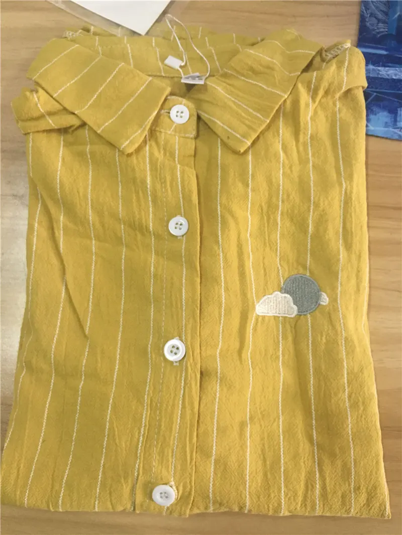 long sleeve yellow Woherb, Женская Полосатая блуза Kawaii, с Лунной вышивкой, корейские женские топы, блузы, Повседневная льняная рубашка с рукавом «летучая мышь», 20824 - Цвет: long sleeve yellow