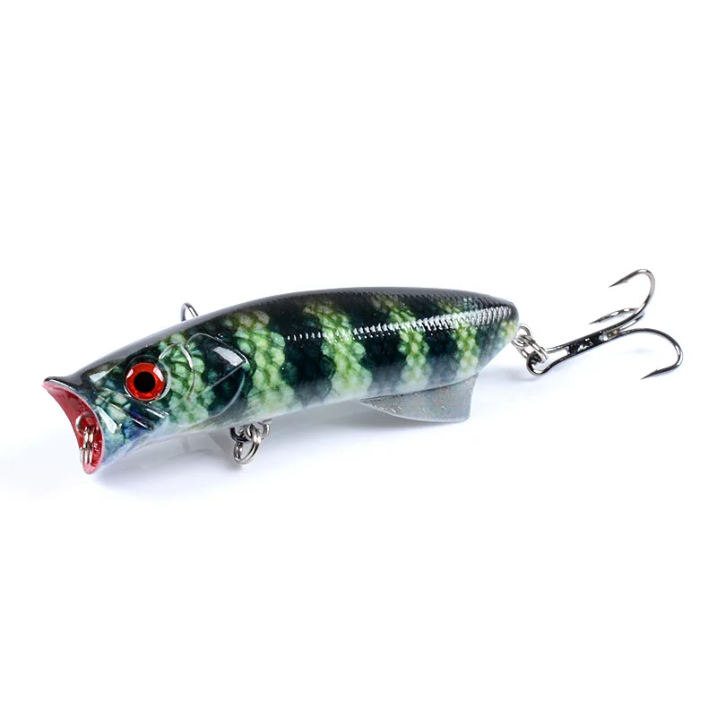 1pcs 3D coloured drawing floating Popper Fishing Lures 3D Eyes Bait  Topwater Crankbait Wobblers with treble hooks fishing tackle