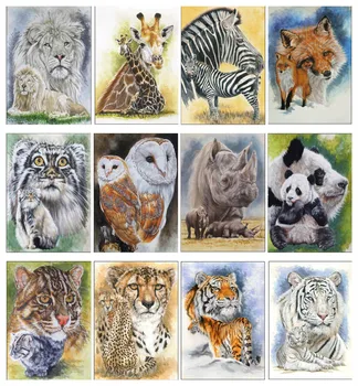 

Yikexin Diamond Painting Cross Stitch "Animal family friend" Full Round Diy 5d Diamond Embroidery Picture Rhinestone Art