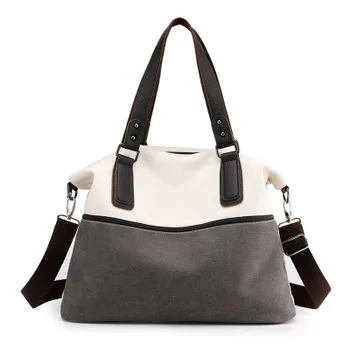 

women novelty color block canvas casual top-handle bag for female light weight one shoulder crossbody handbag