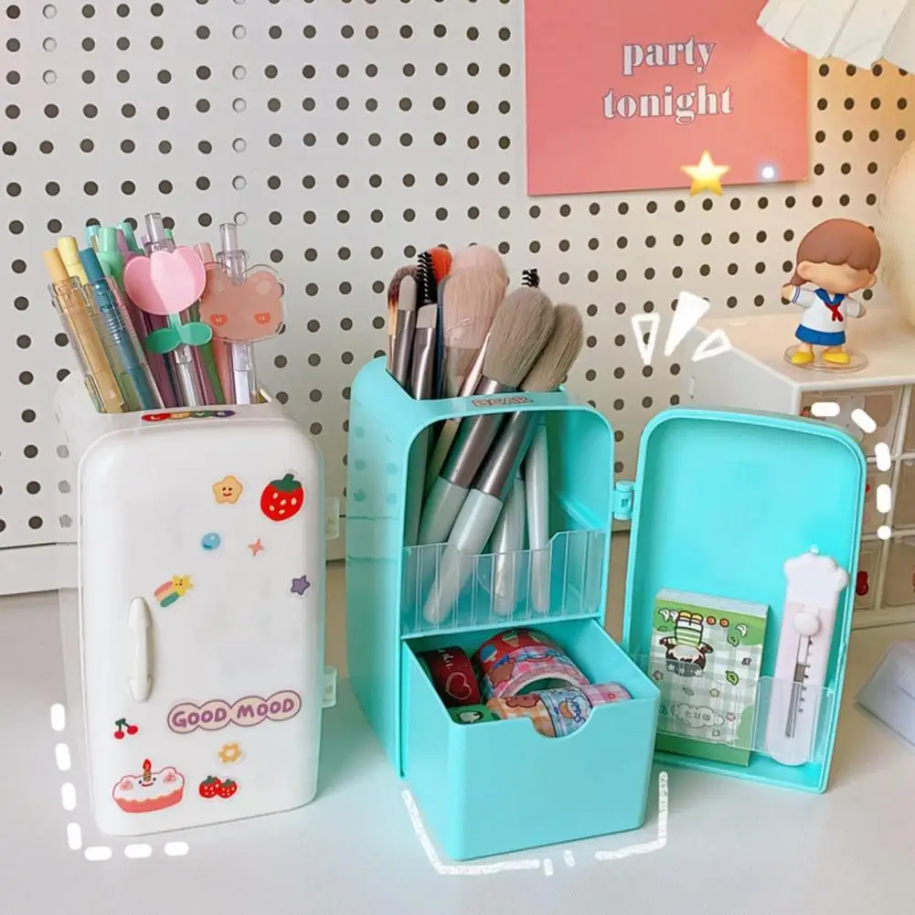

Lovely Pen Holder Creative Refrigerator Shape Large Capacity Makeup Brush Holder Fashion Pencil Cup for Students