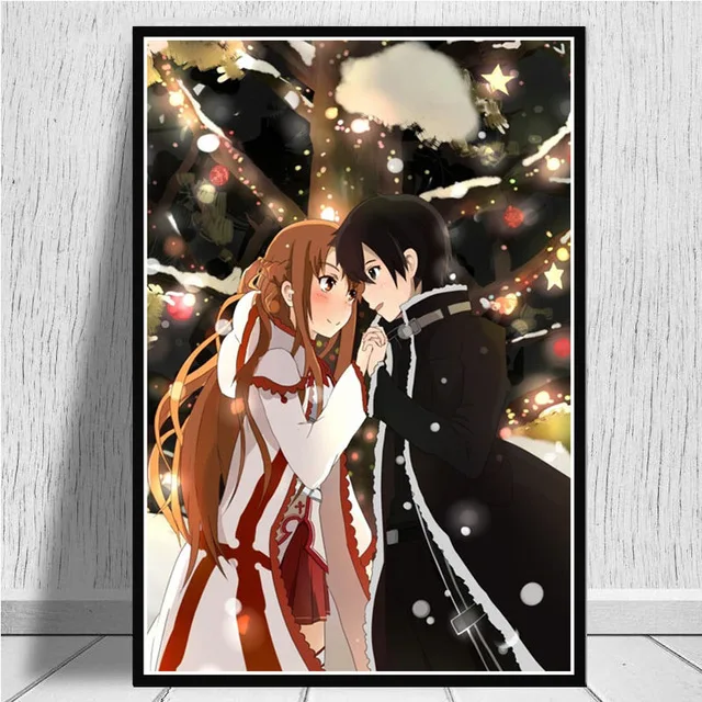 Картина на холсте Видео игровой меч искусство онлайн Кирито Асуна постер японское аниме Печать Искусство настенные картины для гостиной домашний декор - Цвет: 1