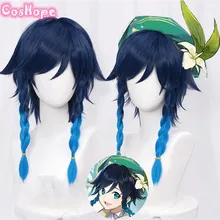 2022NEW Genshin Impact Venti Cosplay Unisex 50cm Blue Wig Cosplay Anime Cosplay Braid Wigs Heat Resistant Synthetic Wigs