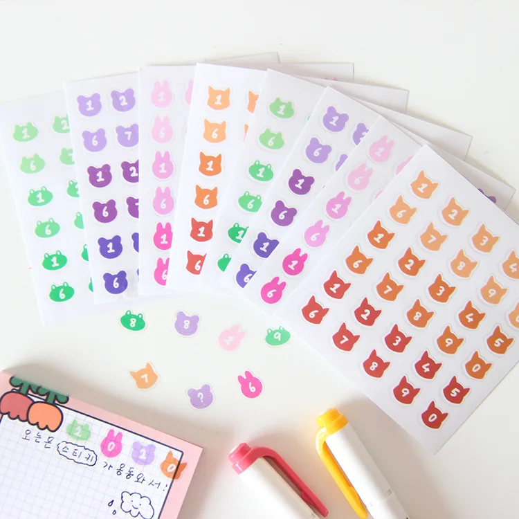 

Kawaii Animal Digit Gradation Color Label Sticker Student Notebook Diary Seal Decorative Cute Stickers Scrapbooking Stationery
