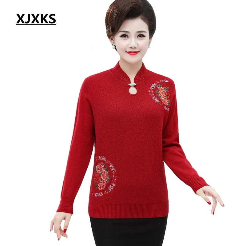 XJXKS женский свитер женская зимняя одежда Emboridery Pull Femme Hiver джемпер для мамы среднего возраста плюс размер женские свитера