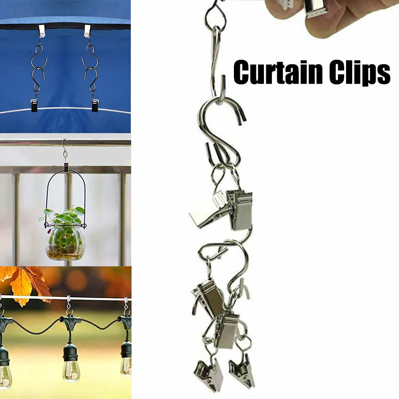 50 Pcs Metal Curtain Clip Wire Holder for Rope String Lights S Hook Clips DTT88