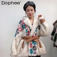 

Korean Vintege Faux Fur Coat Women Double Face Wool Leather Warm Furry Jacket Female Winter Beading Sequins Loose Fur Overcoat