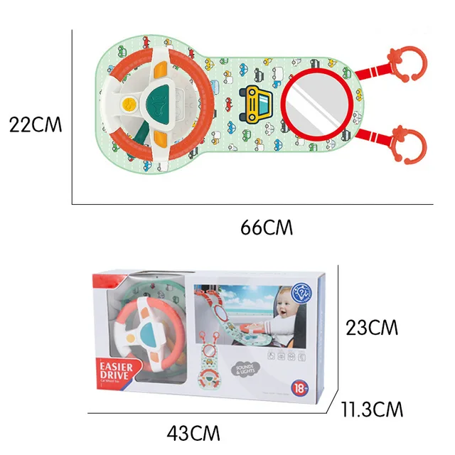 Baby Kids Eletric Simulation Steering Wheel Toy Driving Interactive Musical Educational Car Seat Back For Infant Boys Girls 6