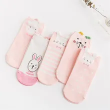 Брендовые новые женские носки с забавными рисунками, 5 пар/лот, короткие носки с милыми животными на лето и осень, женские и женские хлопковые носки