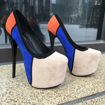 

Autumn new 17 cm high heel stitching suede sexy women's shoes fashion ultra high heel platform women's shoes