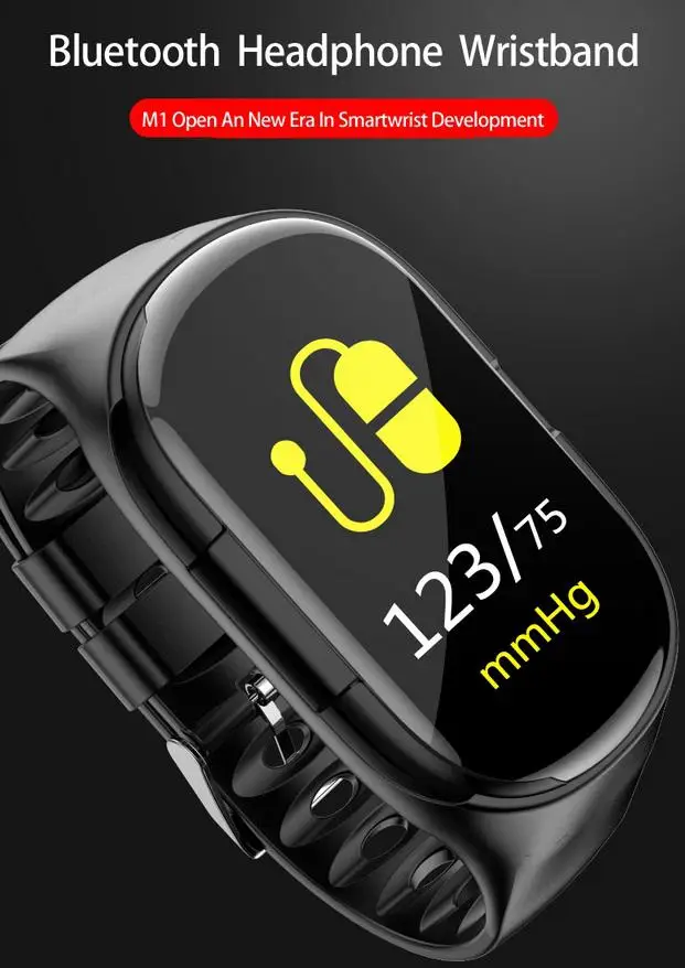 MeterMall Смарт-часы с браслетом и Беспроводной Bluetooth гарнитура 2-в-1 спортивный смарт-браслет невидимой магнитной Зарядки наушники