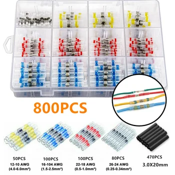 

250/500/800PCS Solder Seal Wire Connectors Kit, Heat Shrink Butt Connectors Waterproof and Insulated Electrical Wire Terminals