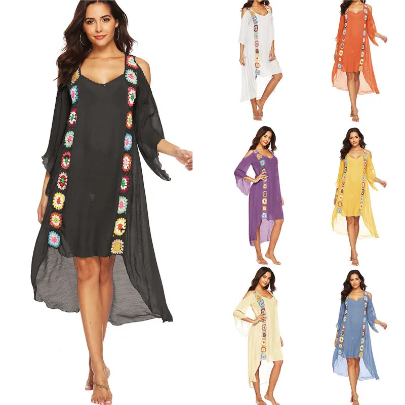 Beach Cover Big Size Beach Cover Up Crochet Maxi Dress Swimwear Robe For Women White Pareo Suit Swim Wear 2025
