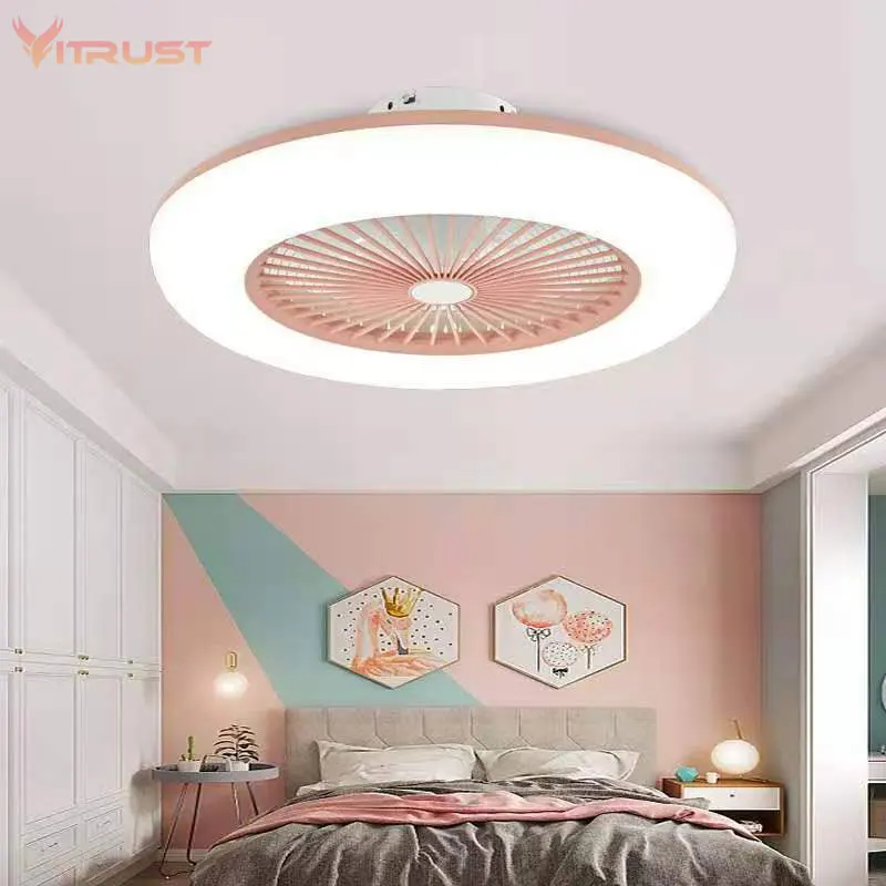 Modern Enclosed Ceiling Fan with Light and Remote Control Silent and Adjustable Wind Speed Ultra-Thin Bladeless Ceiling Fan