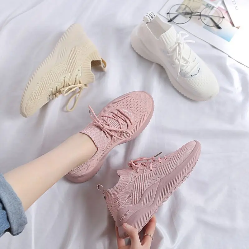 

INS Spring New Style Socks Shoes Women's Versatile Breathable Knit Athletic Shoes Korean-style Students Breathable Mesh Dad Shoe