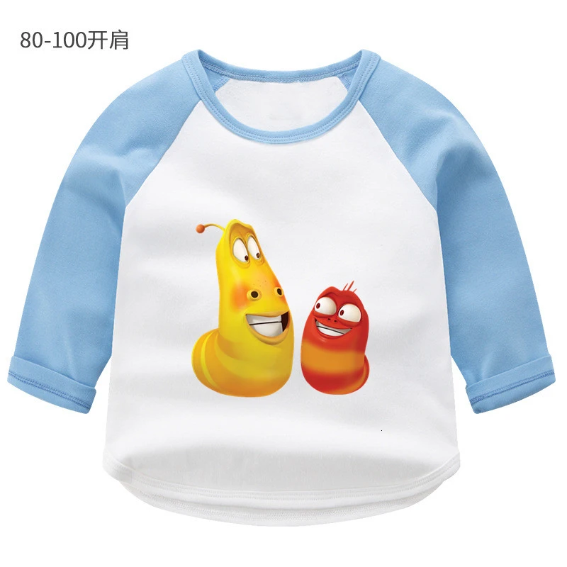 as picture wholesale Animation Larva Summer O-Neck PRINT Tops Boys Girls splice color Long sleeve Children Cartoon T shirt Baby - Color: as picture