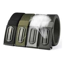 Men Nylon Automatic Buckle Belt Alloy Buckle Canvas Belts Outdoor New Smooth Toothless Tactical Girdle Business Jeans Waistband