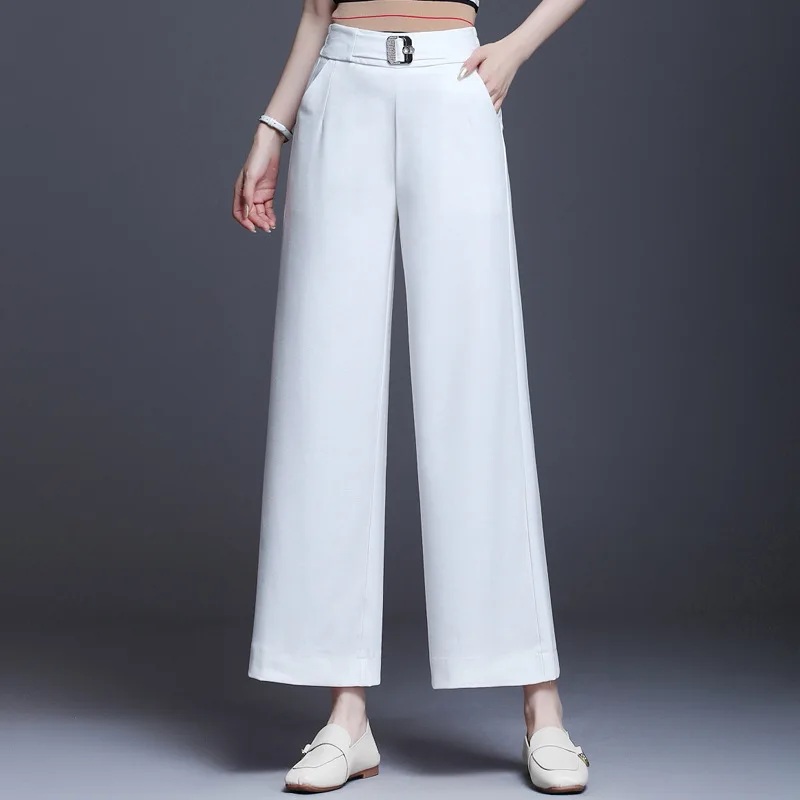 2020 New Winter Spring Women Cotton White Wide Leg Pants High Quality Ladies Pants