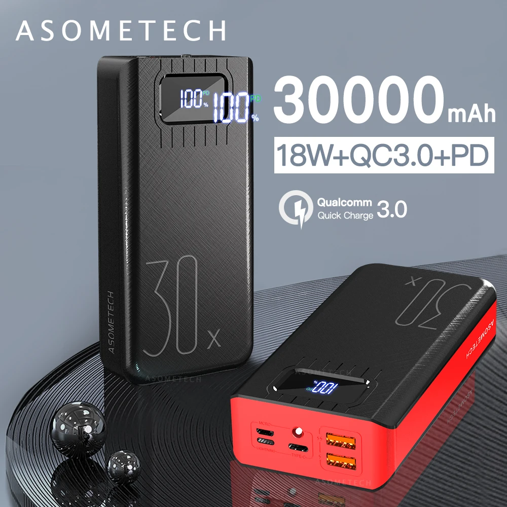 18W PD QC3.0 Quick Charge Power Bank 30000mAh Portable External Battery Two-way Fast Charging Powerbank For iPhone Samsung Mi