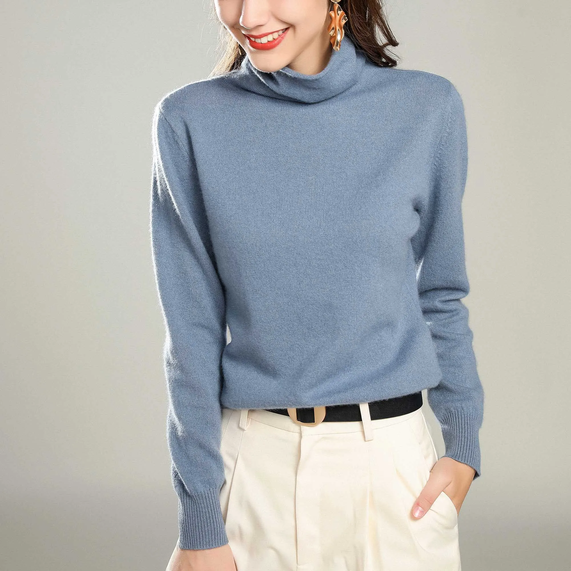 Solid color high collar cashmere sweater female short section long sleeve pullover sweater bottoming 19 autumn and winter new