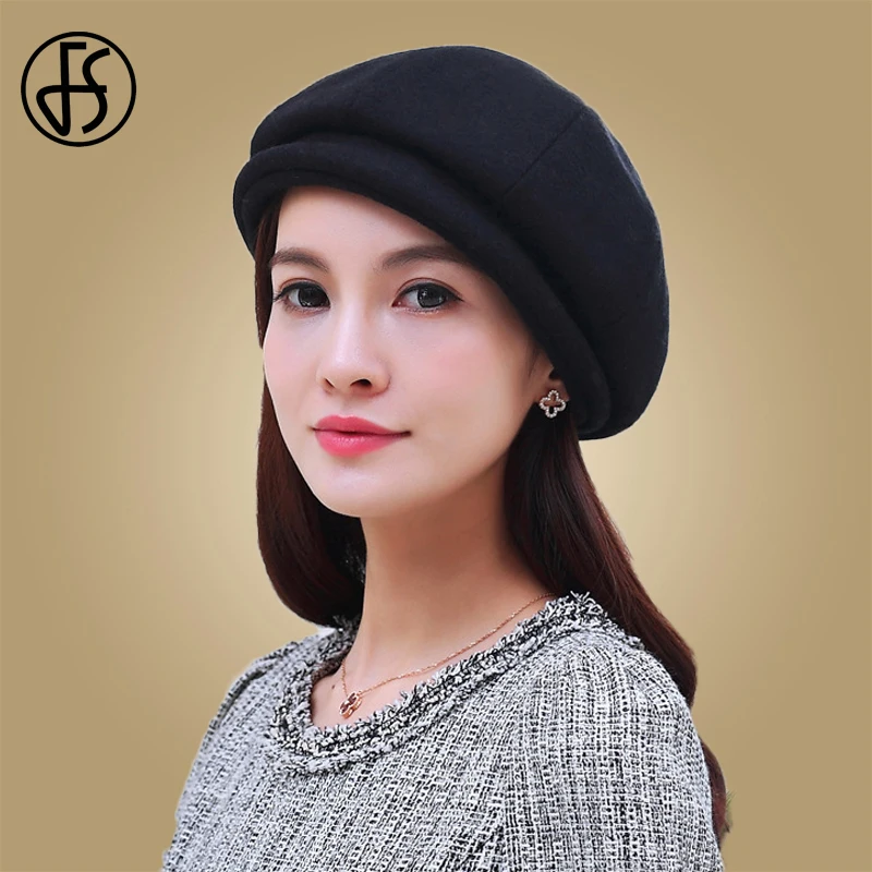 FS Wool Women Autumn Winter Pink Octagonal Cap For Ladies Stylish Artist Painter Newsboy Caps Grils Black Pink Beret Caps
