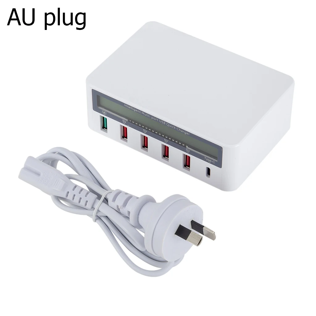 Usb-концентратор 5 портов Usb QC 3,0 быстрое зарядное устройство 5V 10A AC 100-240V ЖК-дисплей напряжения тока для IPhone IPad samsung+ EU Plug - Тип штекера: Австралия (AU)