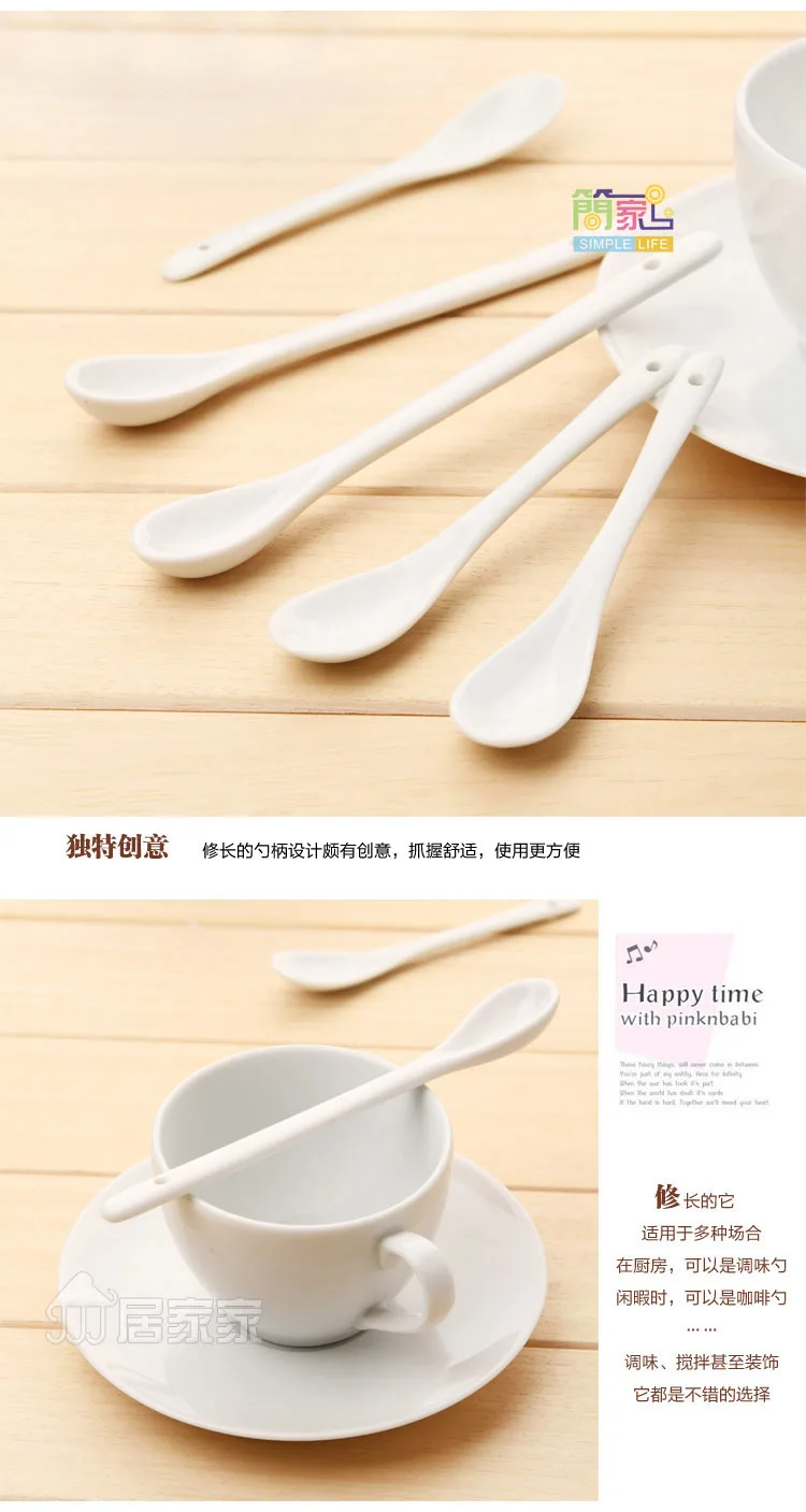 62 Zakka Creative Long Handle Ceramic Small Spoon Seasoning Stirring Spoon Coffee Spoon diao wei shao