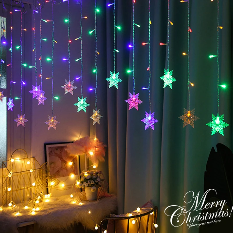 

Christmas Decoration Curtain Snowflake LED String Lights Flashing Lights Curtain Light Waterproof Outdoor Party Lights 2021 New