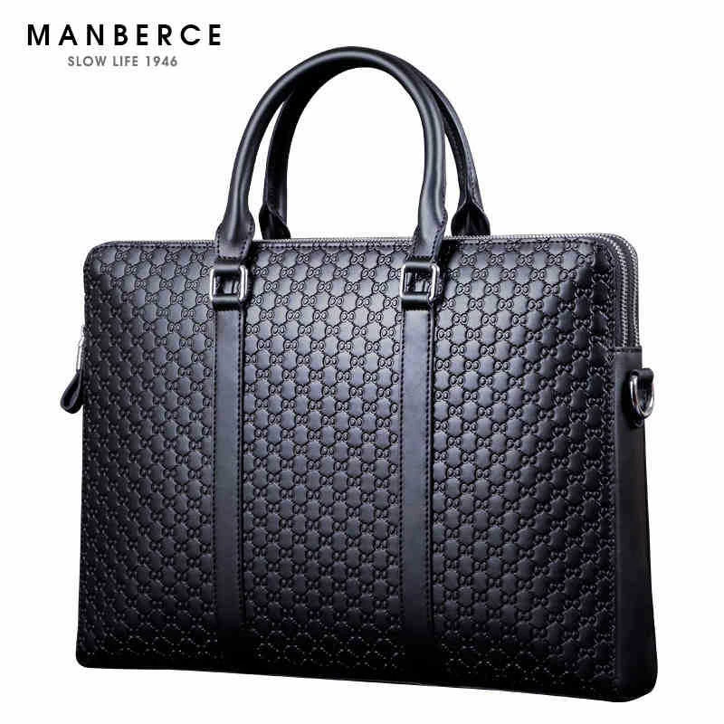 

MANBERCE 2019new MAN BERCE Brand Men's Briefcase Leather Computer Bag Horizontal Leather Business Briefcase Free Shipping