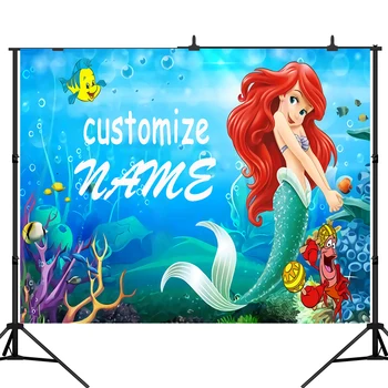 

Lyavshi Girls Little Mermaid Photography Backdrop Custom Name Years Under The Sea Fish Bubble Backgrounds For Photo Studio