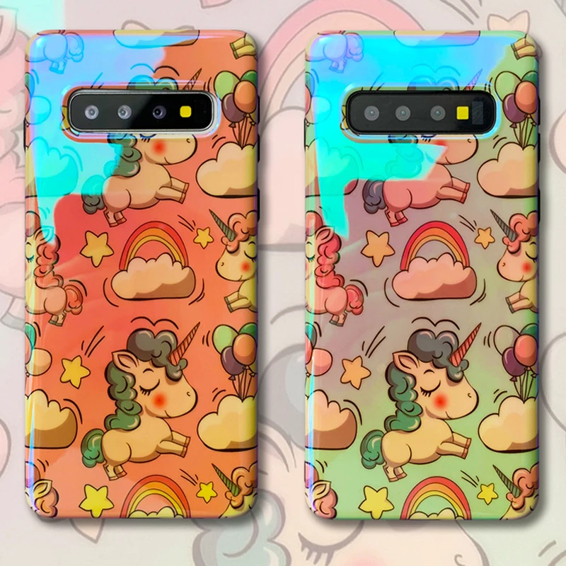 

Cartoon Cute Unicorn Rainbow Blu-ray Case For Samsung Galaxy S10 S10e S10 Plus Silicone Cover Laser Soft IMD Glossy Phone Cases