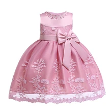 Платье принцессы для дня рождения; кружевное платье подружки невесты для маленьких девочек; однотонная кружевная Одежда для девочек