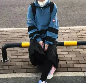 

CAVEMPT Hoodie men women black stripe patchwork streetwear 1:1 worm cashmere female sweatshirt Fashion lil peep CAVEMPT Pullover