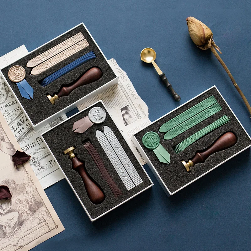 

Vintage Wax Seal Stamp Kit Gift Box Stationary Set Decoration Scrapbooking Bricolage DIY Regalos Gift Logo Chinese Luck Peacock