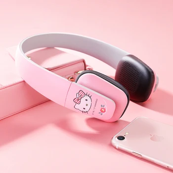 

Fashion Hello Kitty wireless Bluetooth headset pink/red HIFI over ear Music headphone with Mic for girl