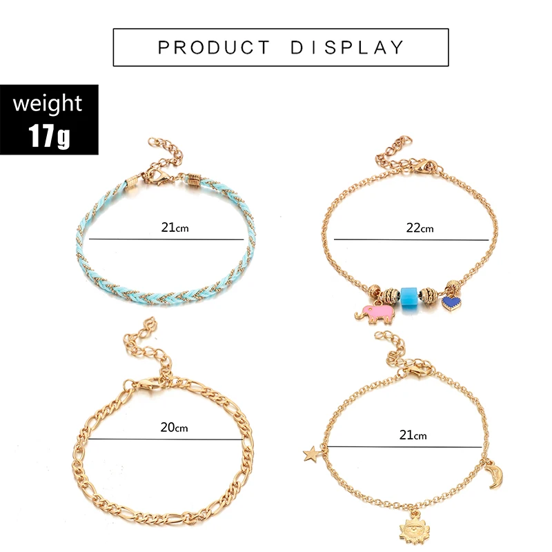 Tocona Boho Золотая Звезда Луна овца ножной браслет с подвеской набор для женщин синий затененный сердце ноги ювелирные изделия с цепочкой Pulseras 8499