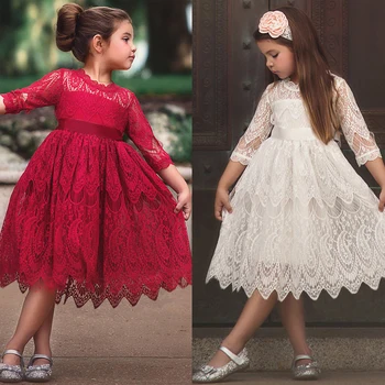 

Christmas Kids Dresses for Girls Lace Embroidery Flower Princess Dress Girls New Year Party Gown Children Clothing Size 3 5 8yrs