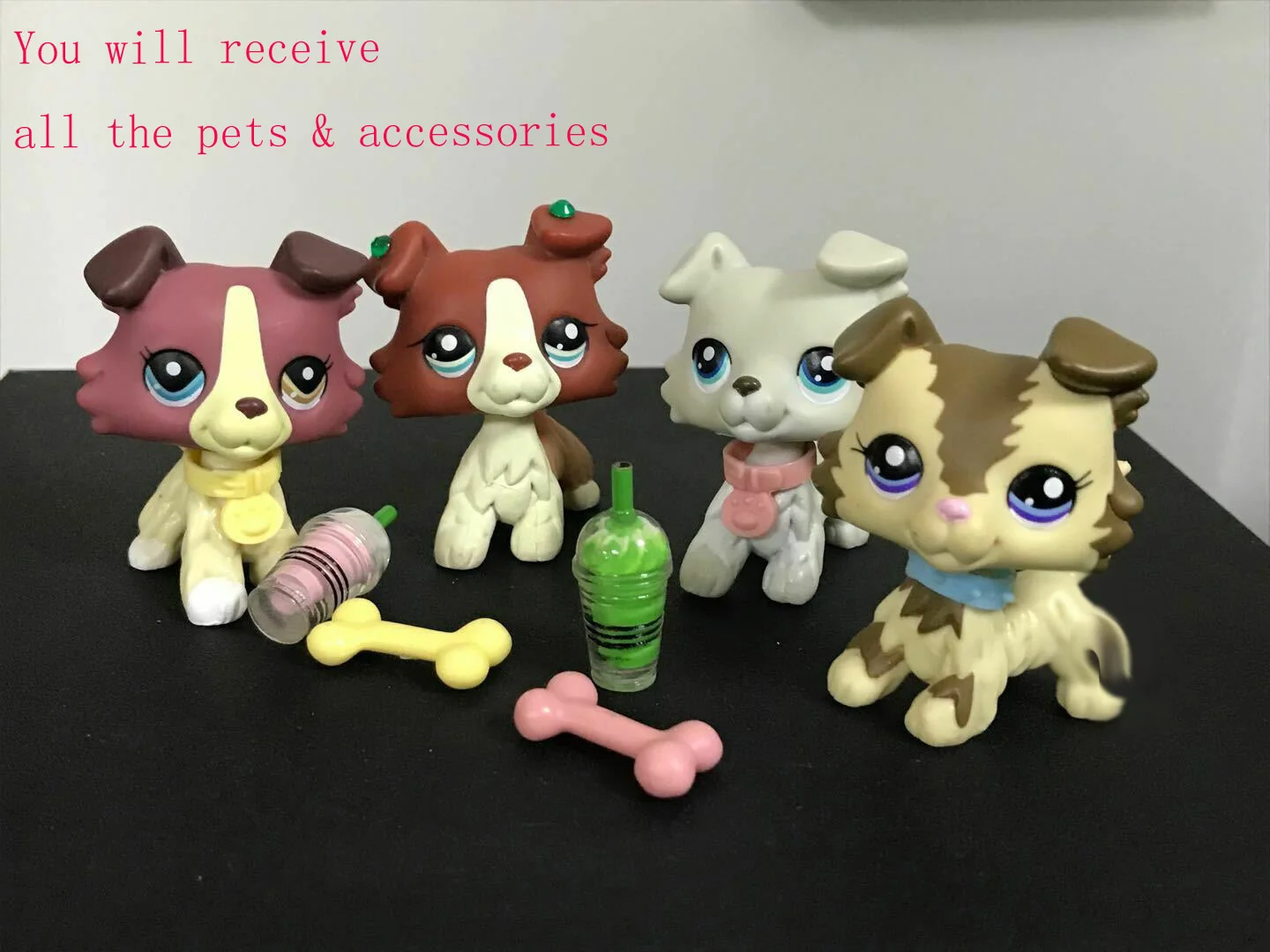 Pet Shops Littlest Collie Dogs#363#893#1262#1542 4PCS wtih mini АКСЕССУАРЫ ошейники