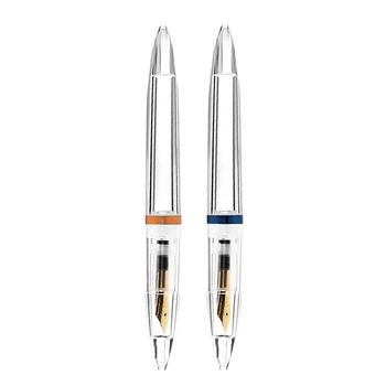 

2pcs 0.5mm Nib Fountain Pen with Eyedropper High Capacity Transparent Pens Office School Supplies Blue & Rose Gold