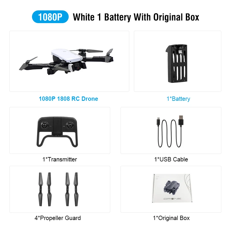 W 1080P 1Battery 1808 wifi FPV с 4K широкоугольной камерой оптический поток режим удержания высоты складной Радиоуправляемый Дрон Квадрокоптер RTF - Цвет: W 1080P 1Battery