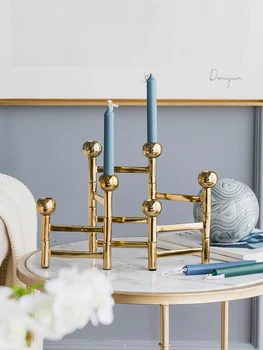 

Luxury European Metal Gold Multi-Head Foldable Candle Holder Living Room Dining Table Creative Romantic Candle Holder Ornament
