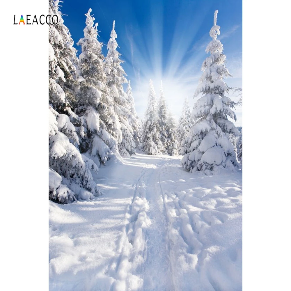 

Laeacco Winter Snow Pine Tree Sunlight Scenic Photography Background Customized Photographic Backdrops For Photo Studio