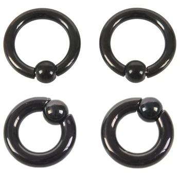 

2 Pair Black Steel Eazy Captive Bead Ear Rings BCR Stud Piercing Jewelry - 4X12Mm & 6X16Mm