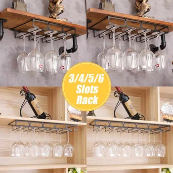

Wine Glasses Holder 3/4/5/6 Rows Bartender Stemware Hanging Rack Under Cabinet Stemware Organizer Glass Goblet Iron Rack tool