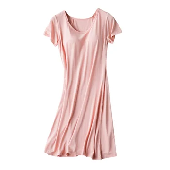 

Ladies Nightdress With Chest Pad Without Rims Vest Comfort Mid-long Short Sleeve casual Nightdress