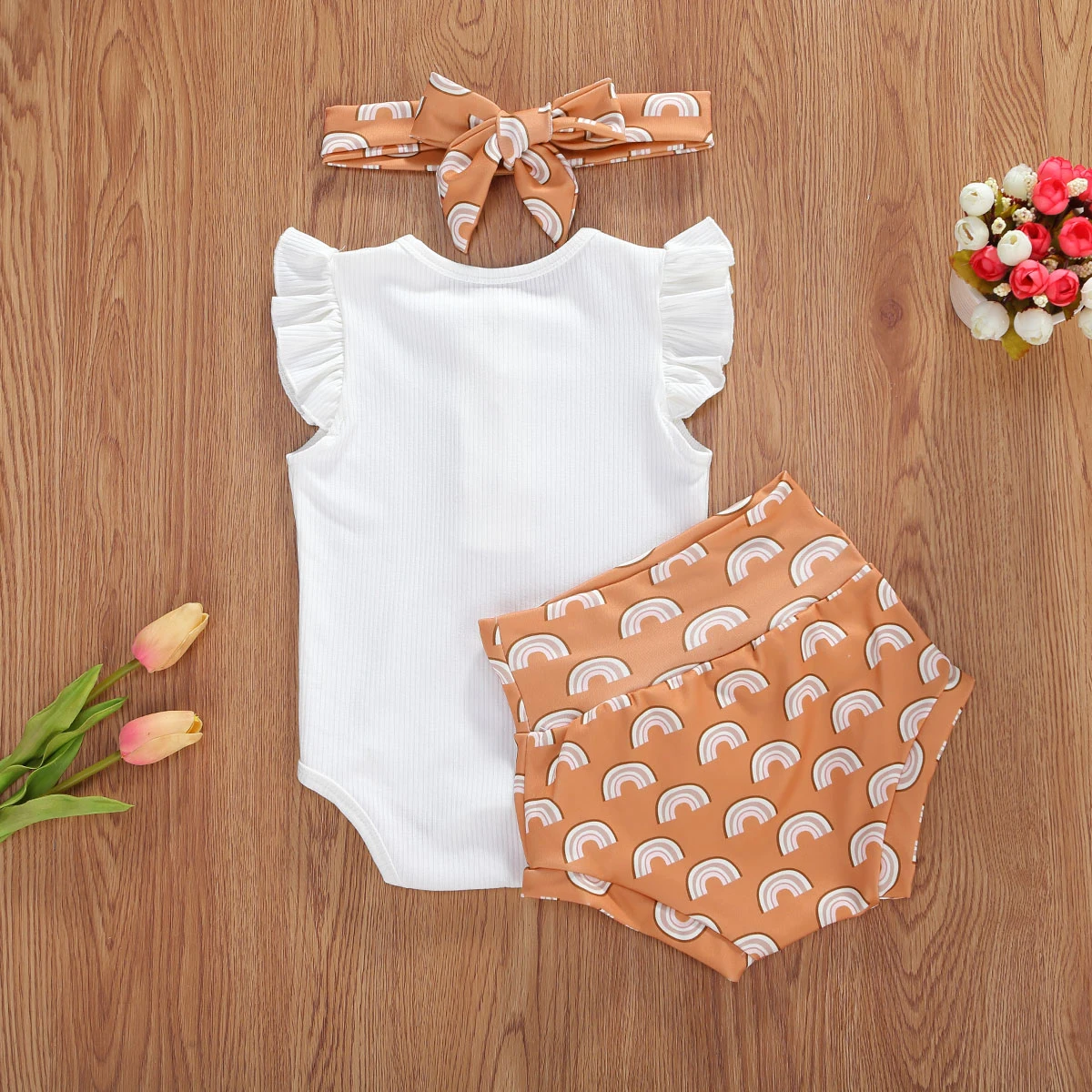 baby clothes penguin set Baby Girl Floral Clothes Sets Summer Baby Girls Ruffles Short Sleeve Romper Tops + Sun Flower Printed Shorts + Headband Outfits baby clothing set essentials