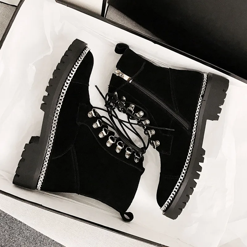 Smirnova Newest suede leather ankle boots women lace up round toe autumn Motorcycle Boots fashion low heel shoes woman
