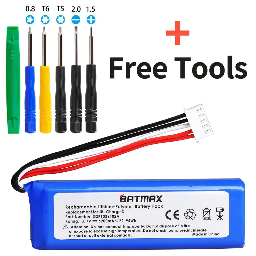 Batería de 3,7 V, 6200mAh, GSP1029102A, para JBL Charge 3