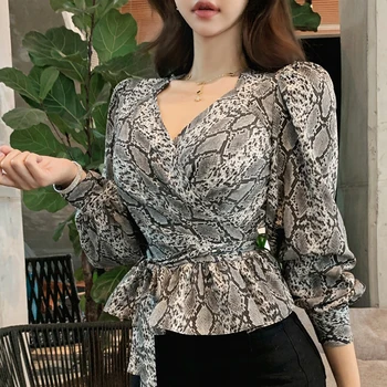 

New arrival fashion high quality shirt female comfortable sexy shirt temperamental work style wild v-neck sash print shirt