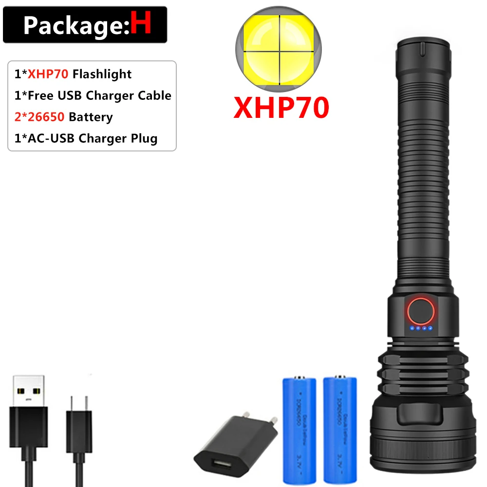 Package H Яркий светодиодный светильник-вспышка xhp70.2 САМЫЙ МОЩНЫЙ СВЕТИЛЬНИК-вспышка 26650 usb фонарь xhp70 xhp50 фонарь 18650 охотничий Фонарь ручной светильник - Испускаемый цвет: Package H